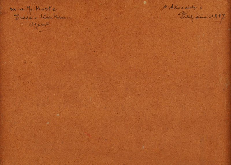 Marcel Hoste — Back of the painting, with the artists signature, title and date of the work.