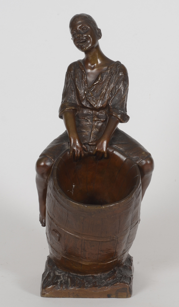 Georges Van der Straeten — Typical frivolous depiction of a laughing boy or girl cast in good quality period bronze