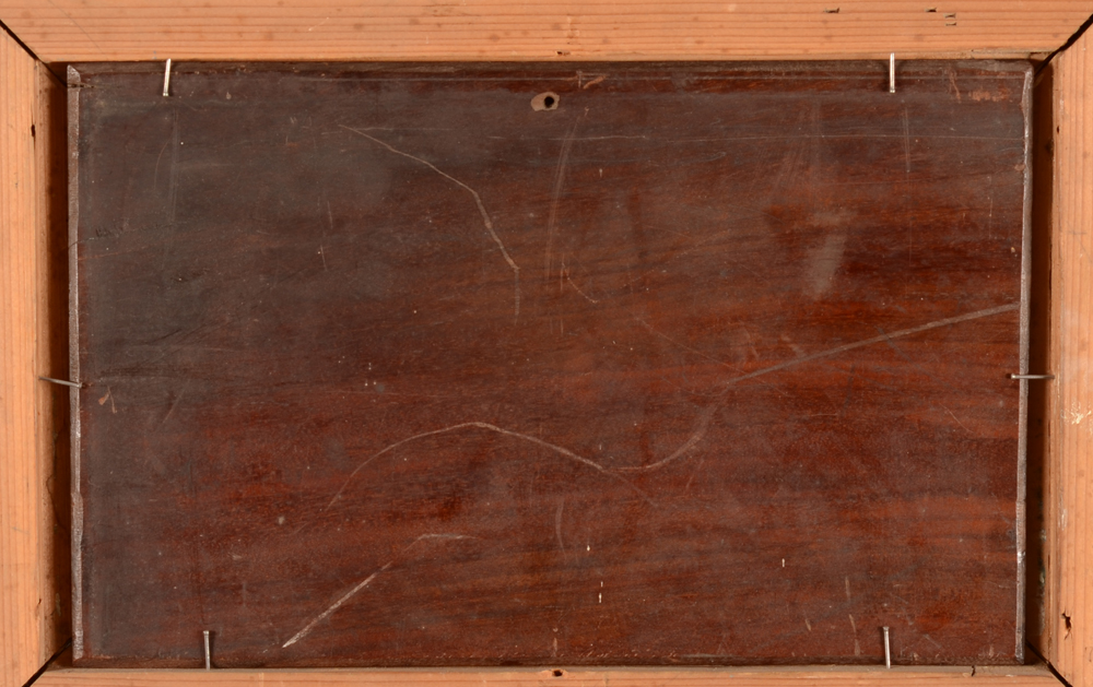 Charles Jacque — Back of the mahogany panel