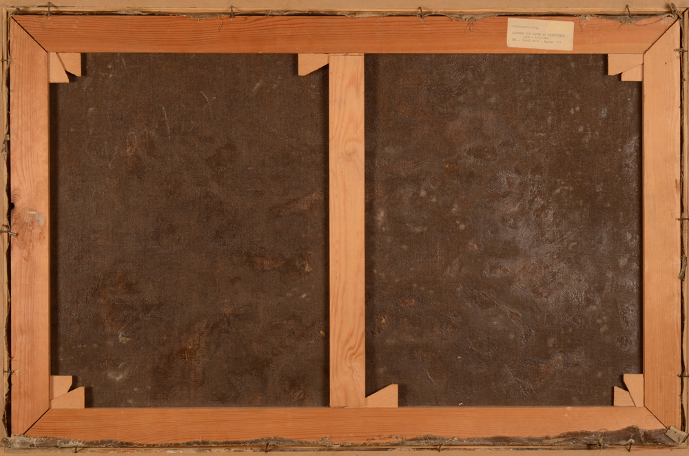Clemence Jonnaert — Back of the painting, with label of an exhibition of flower paintings
