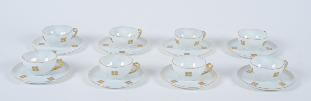 Art Nouveau cups and saucers — Showing the complete set of 8 cups and saucers