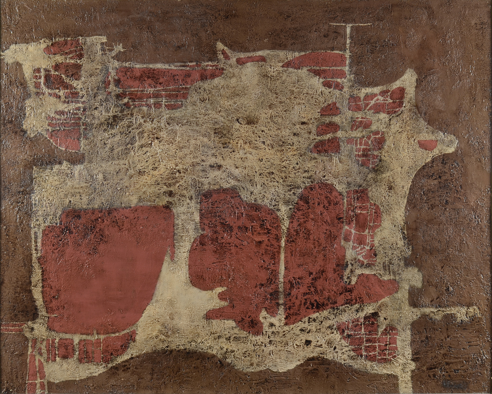 Christ Michiels 'Beenderige uitlopers' Painting 1961 — Peinture, huile et technique mixte sur unalit. Signée par l'artiste en bas à droite.&nbsp;