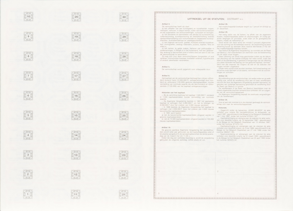 'Distriart' collection of 16 shares and illustrations — Example of the back of one of the shares.&nbsp;