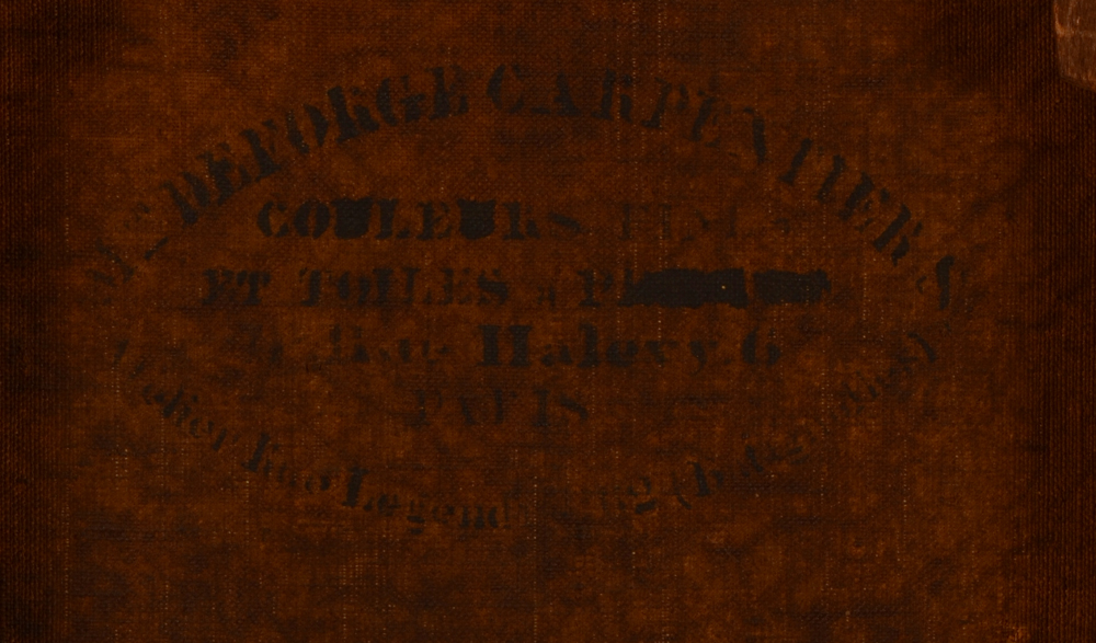 Henri Langerock The Waterfall — Stamp of canvas maker in Paris, avec le nom du fournisseur de la toile estampillé sur la toile