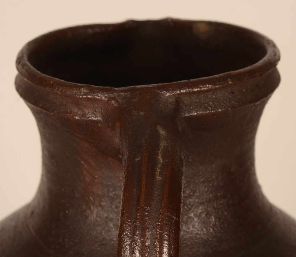 Langerwehe Pitcher — Detail of the handle or ear from above, in good condition
