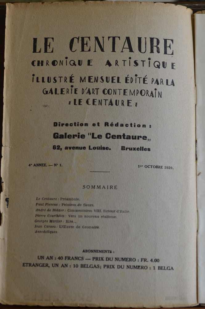 Le Centaure Octobre 1929 — Colophon de cette fameuse et rare revue d'art