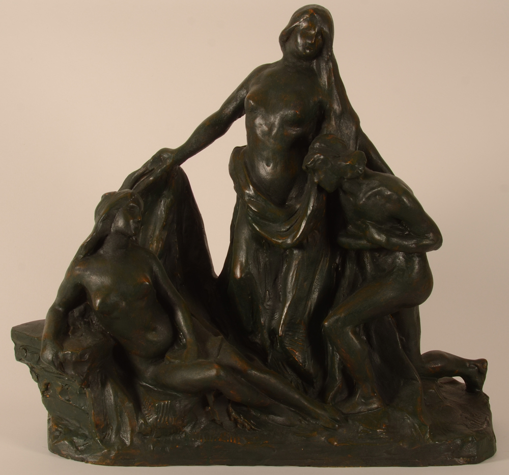 Hippolyte Le Roy — Groupe de trois figures, platre patiné