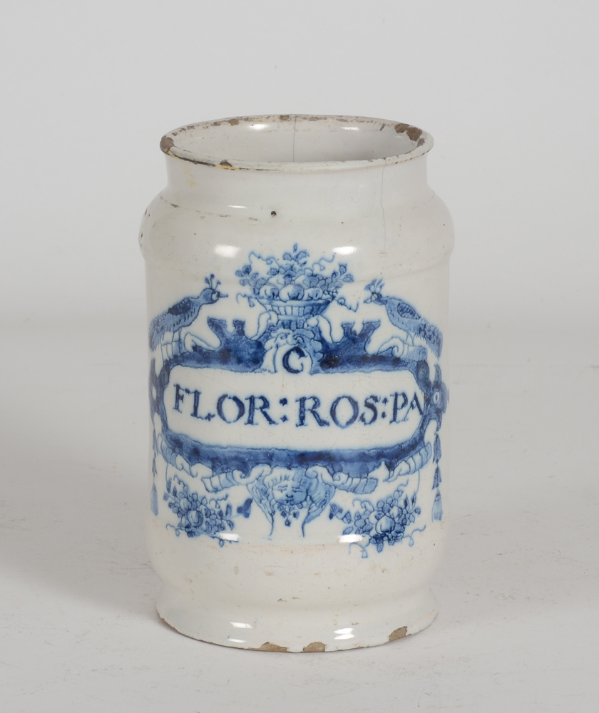Delft albarello Rose leaves — Pot de Pharmacie en Delft bleu et blanc