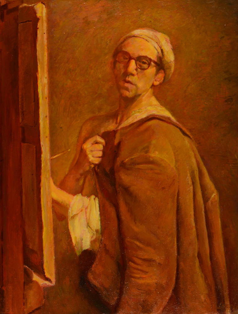 Victor Lorein — Important autoportrait de l'artiste, huile sur toile signée. Inspiré par l'autoportrait de Chardin