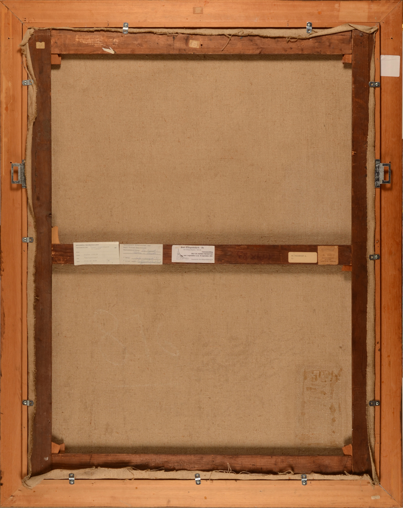 Victor Lorein — Back of the canvas with numerous exhibition labels