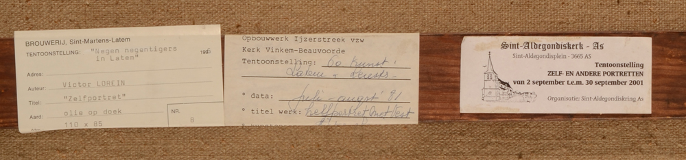 Victor Lorein — A sample of the labels at the back of the stretcher