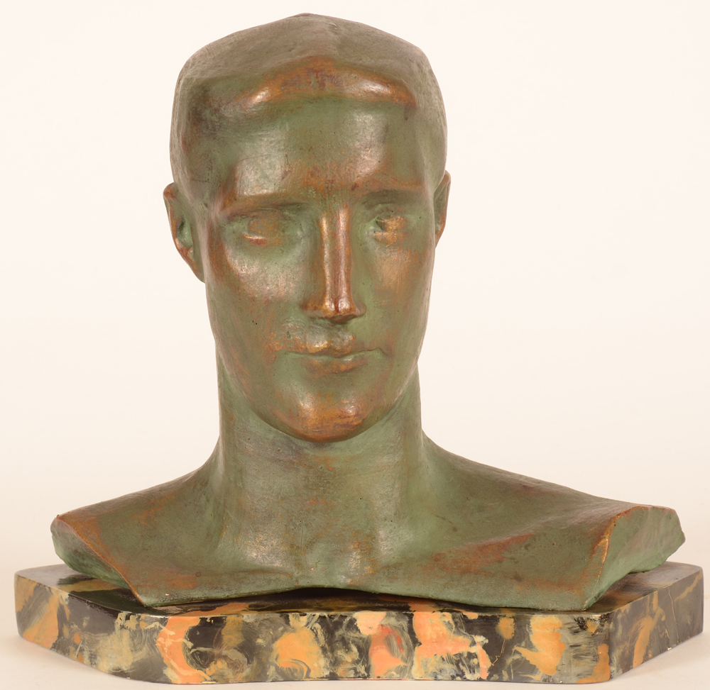 George Minne — rare tête d'un jeune homme, platre patiné, ca. 1933