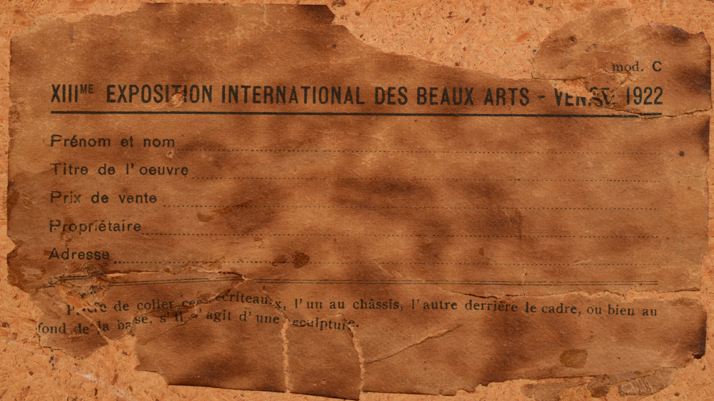 George Minne — Venice biennale label of 1922 at the back