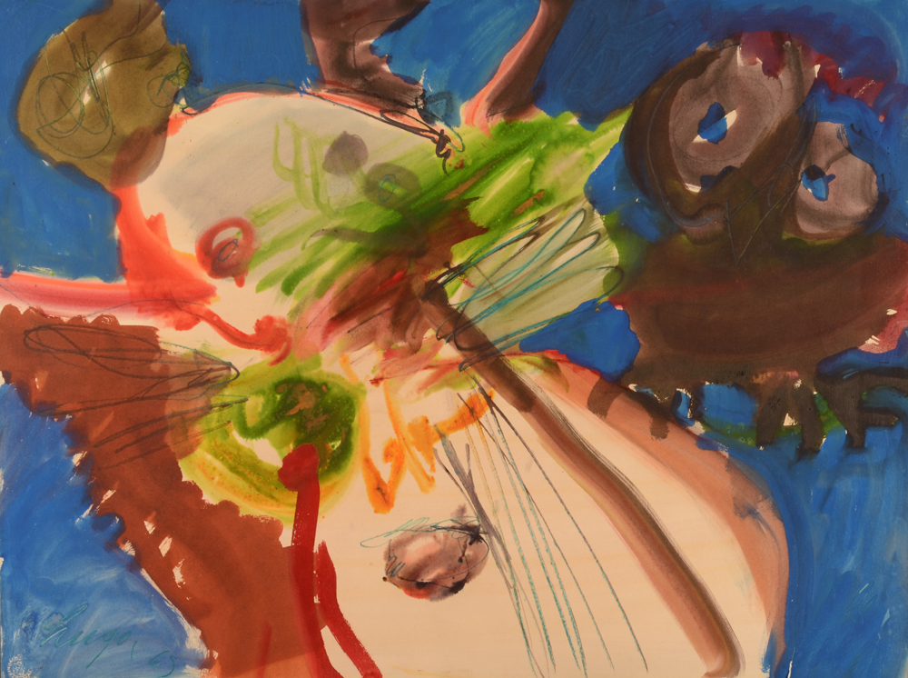 Hugo De Clercq  — Rare aquarelle dans le style 'Cobra' de 1965