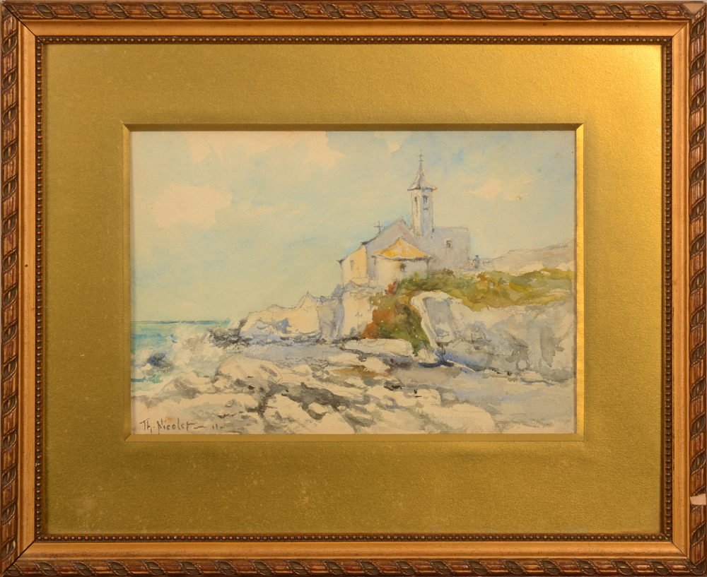 Théophile Nicolet Church on southern coastline 1911 — In the original frame (some damage)