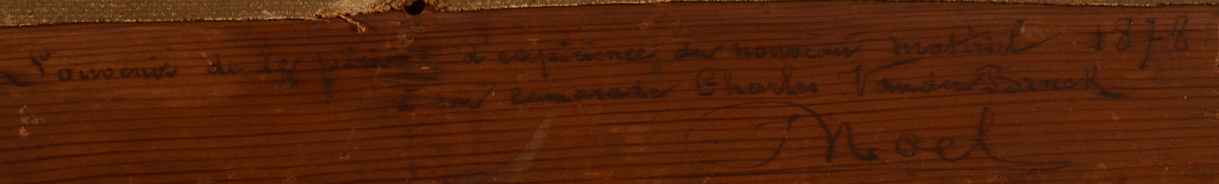 J. Noel — Detail of the inscription and dedication at the back, signed by the artist