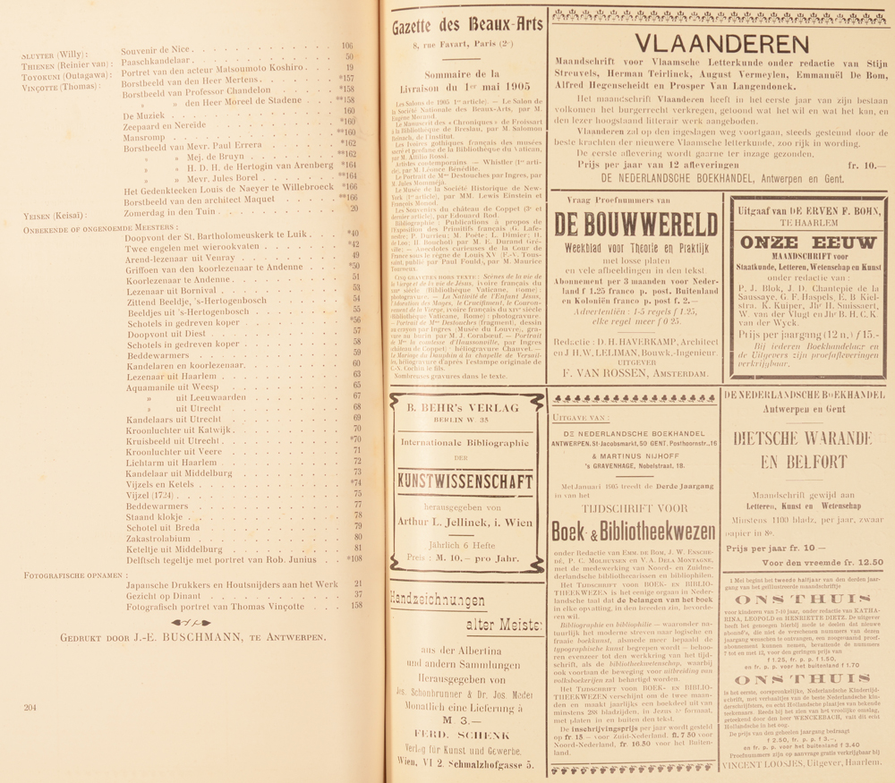 Onze Kunst 1905 — Table last page
