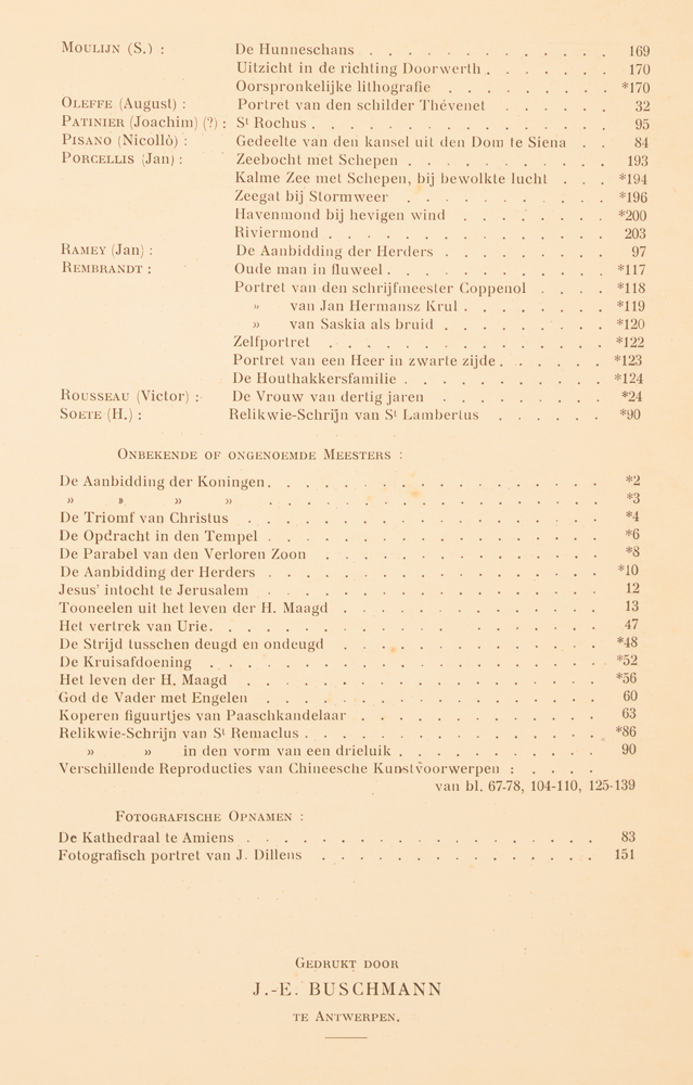 Onze Kunst 1906 — Table continued