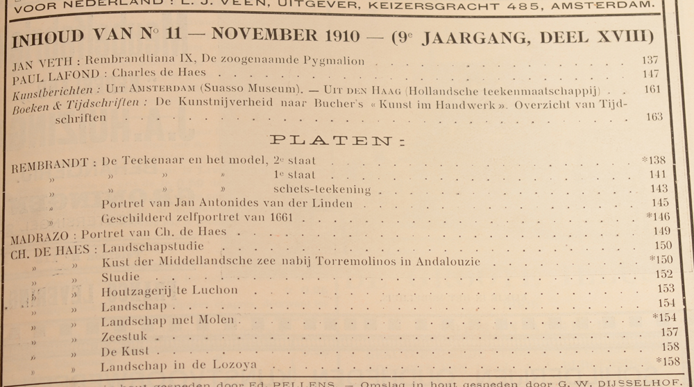 Onze Kunst 1910 — November table