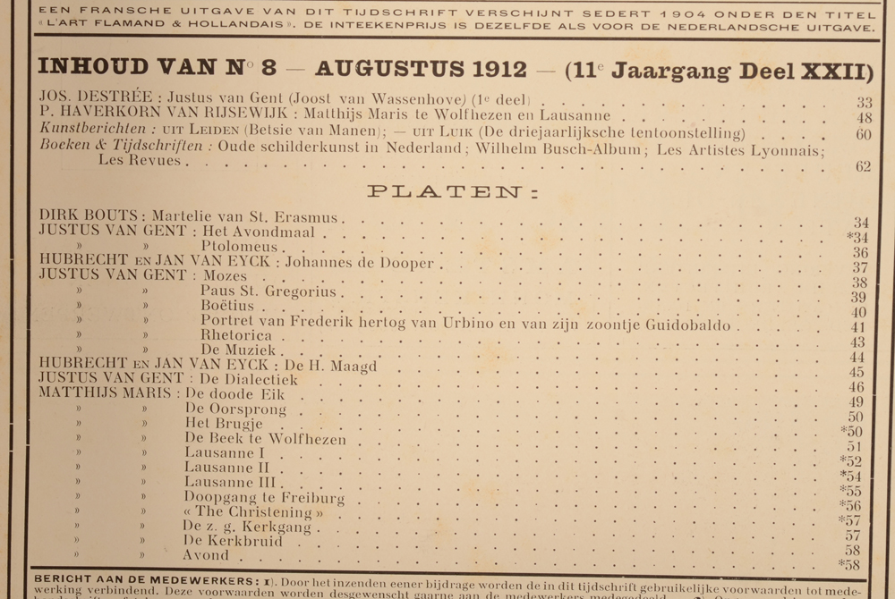 Onze Kunst 1912 — August table