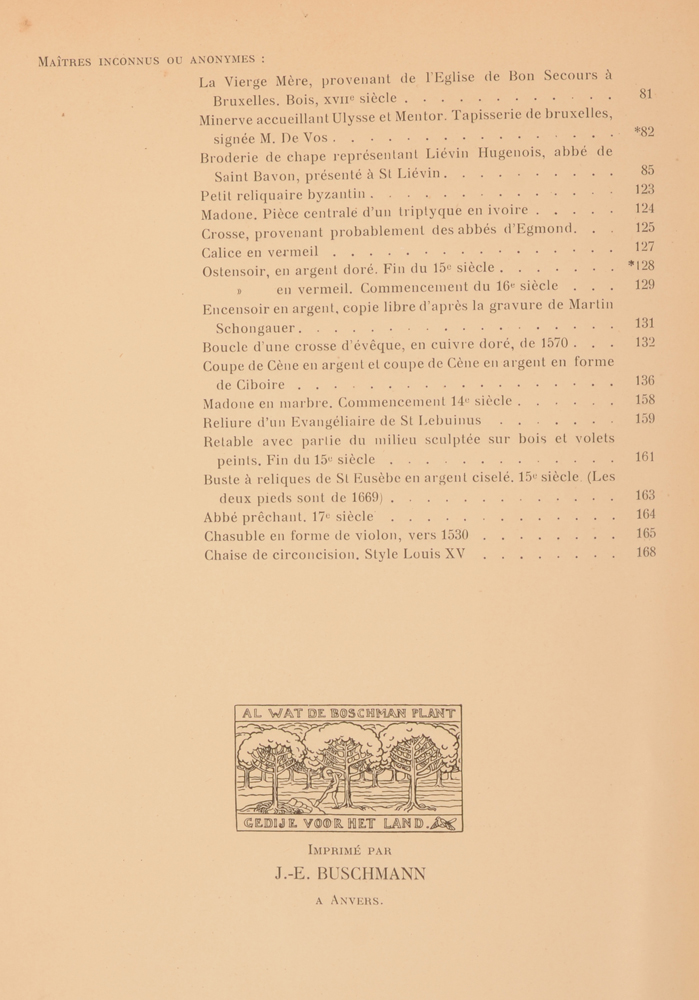 Art Flamand et Hollandais 1913 — End of the table of contents of the 2nd half year