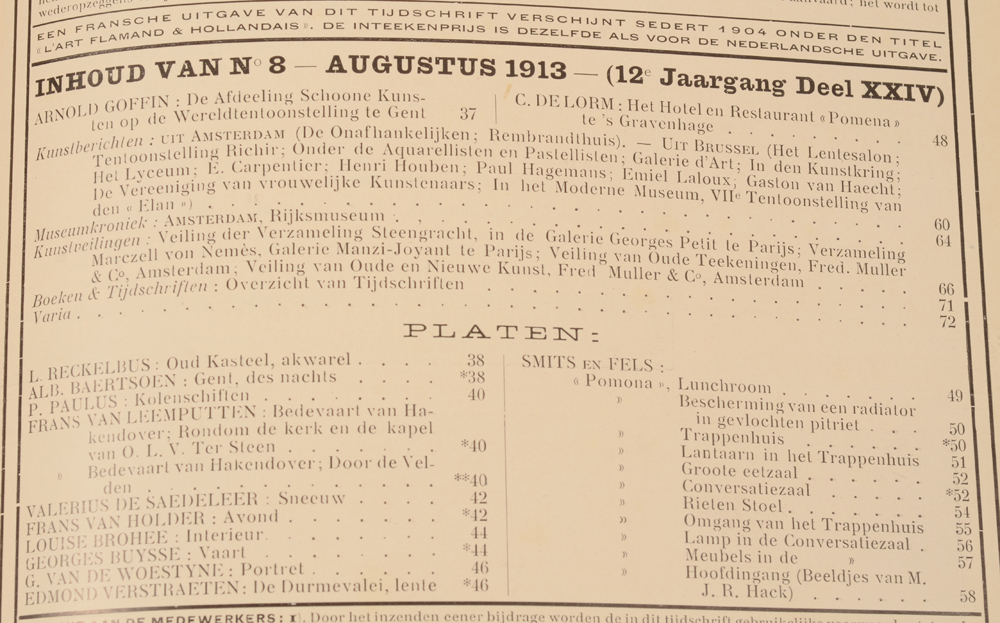 Onze Kunst 1913 — August table