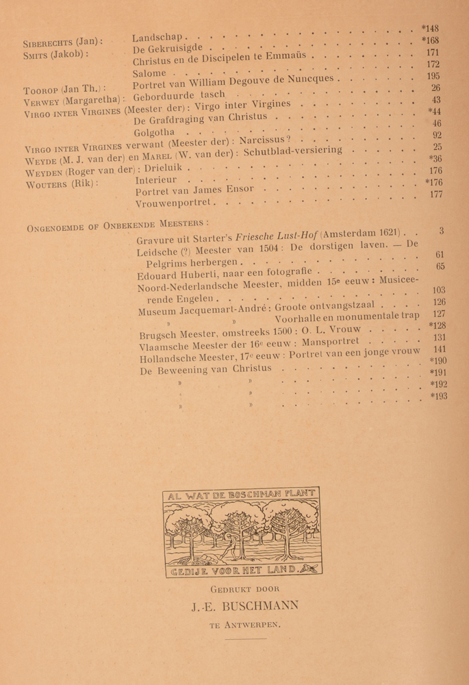 Onze Kunst 1914 — End of table of 1st half year