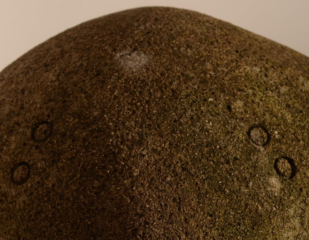 B. Otte Ceramic Stone Sculpture — Detail of the surface above, with engraved circles.