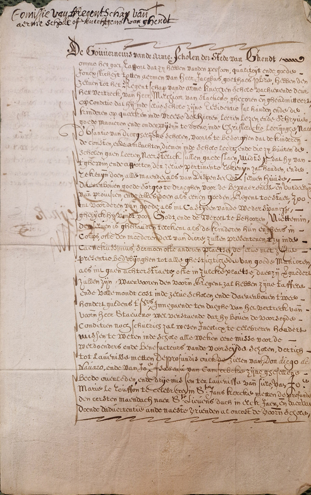 17th century document on schools in Ghent — Intéressant document sur les "écoles pauvres de Gand", 17e siècle