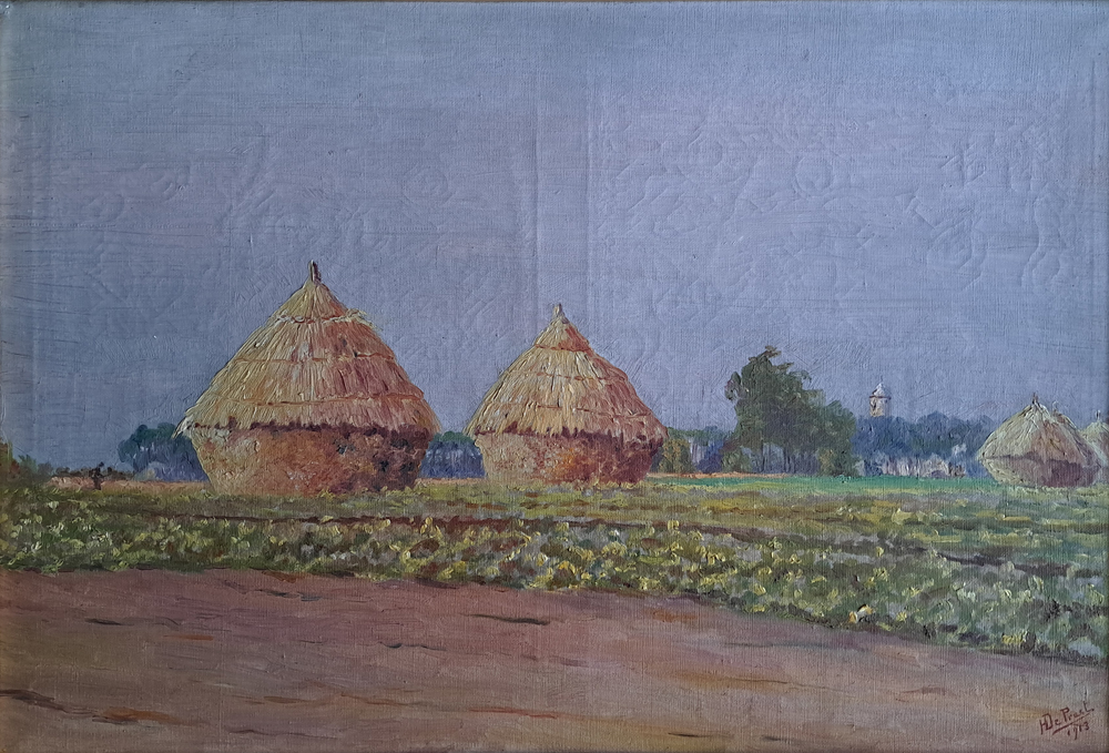 Hector De Praet — Paysage flamand aux meules, signé et daté 1913