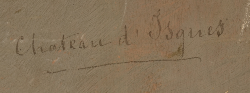 Charles Penon Chateau d'Isques — Title at the back of the painting