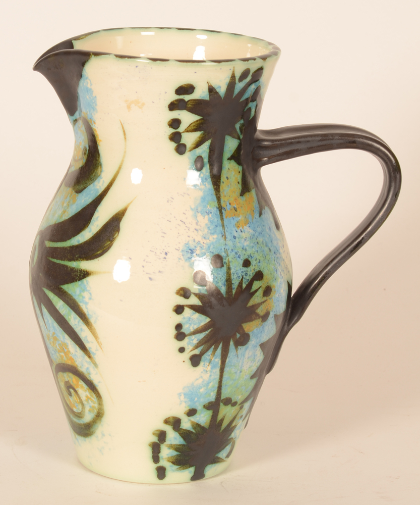 Celtic Pottery Newlyn phoenix pitcher — Side view with ear to the right