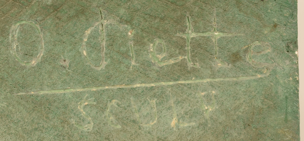 Maurice Olivier Piette — <p>Detail of the signature of the artist, engraved into the plaster at the side</p>