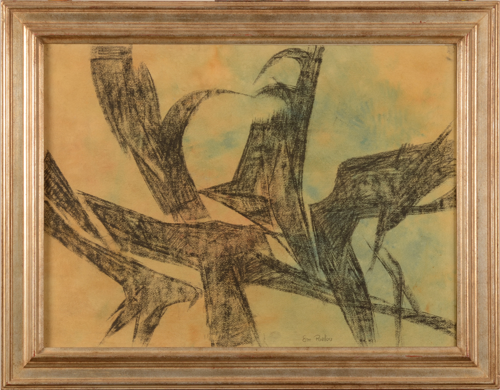 Emile Poetou — Très rare dessin signé, technique mixte sur papier de ce sculpteur moderniste
