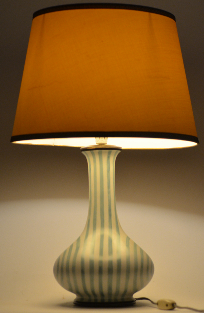 Porcelain and metal 1950's desk lamp — Alternate view at night