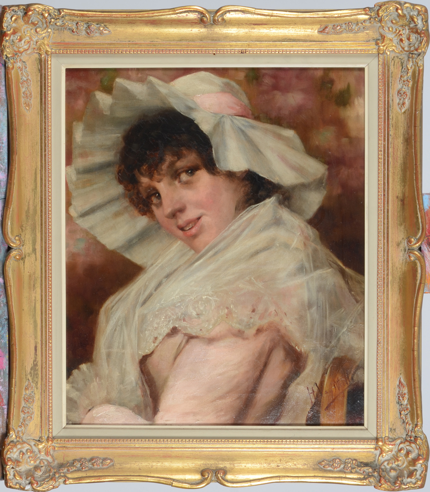 Henri van Melle — Le regard espiègle, huile sur toile signée<br>