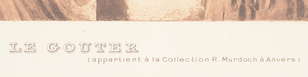 Armand Heins 'Le Gouter' Title — 'Le Gouter' and 'appartient à la collection R. Murdoch à Anvers' on the bottom of the etching.&nbsp;