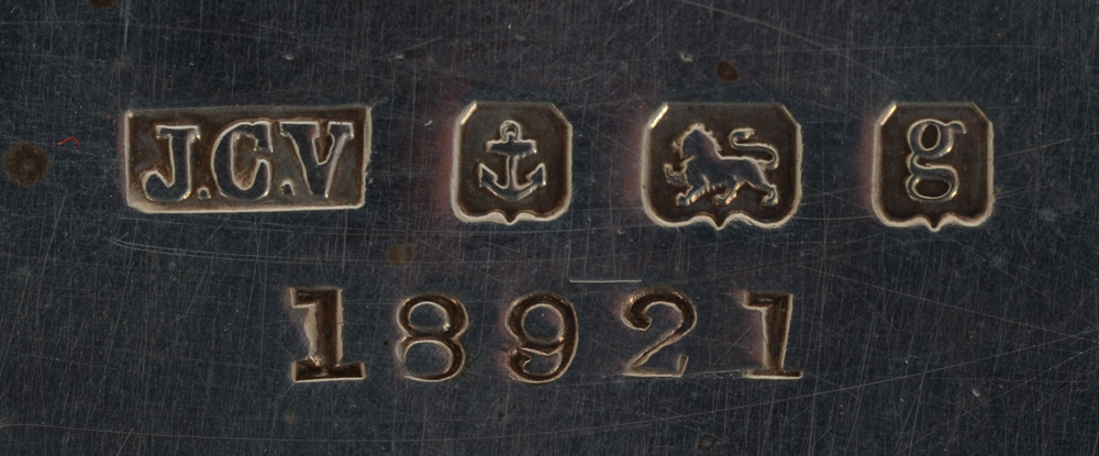 Arts and Crafts sterling silver inkwell — Marks on the bottom of the inkwell (lid also marked)