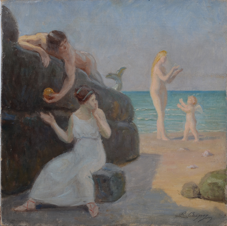Léon Gérard Crepy — Scène mythologique, huile sur toile signée