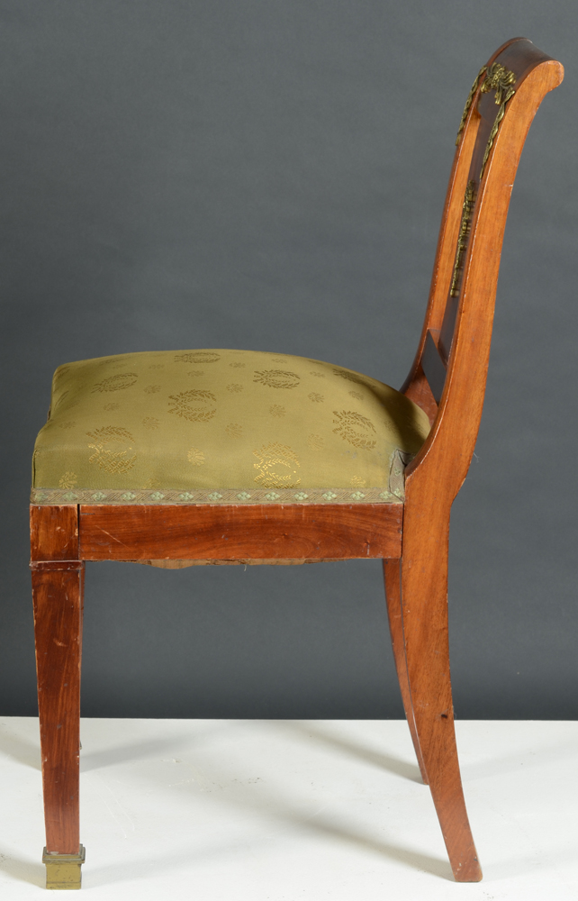 Regency armchair — One of a set of 4, neo-empire mahogany chairs with bronze decoration.