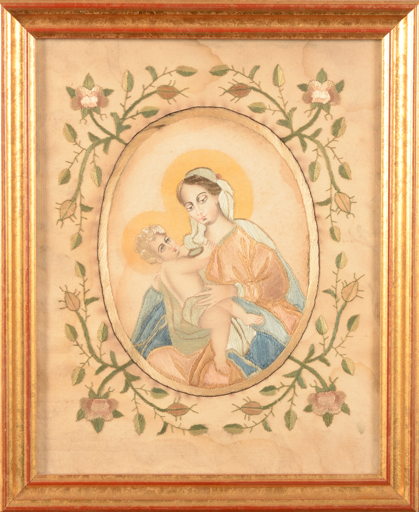 Religious Image — Image pieuse, double face avec broderie