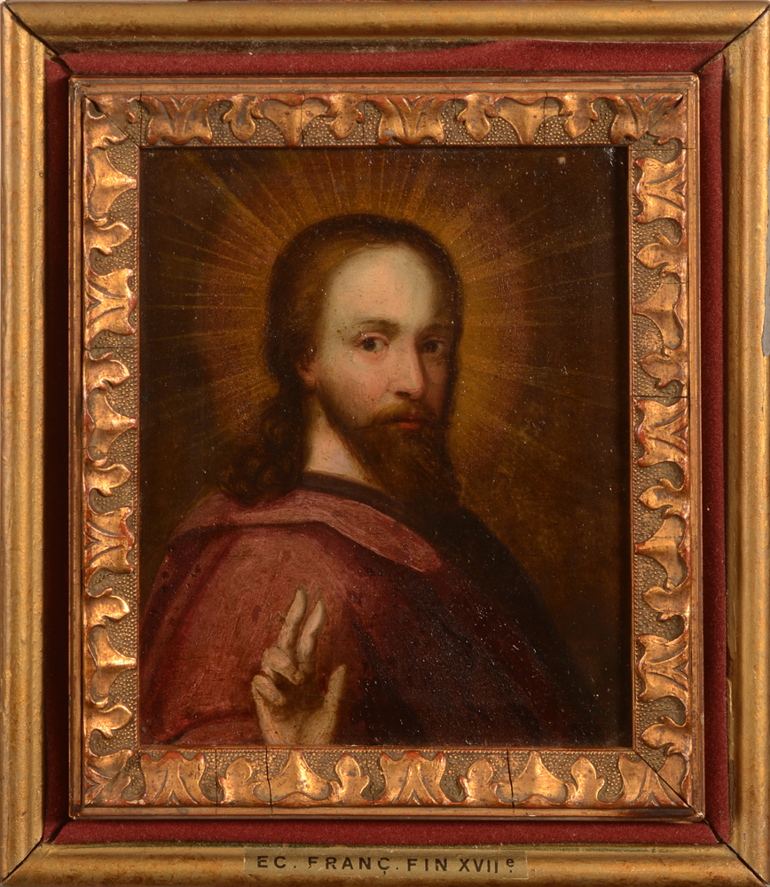 A pair of religious portraits of Christ and Mother Mary — The painting in its frame