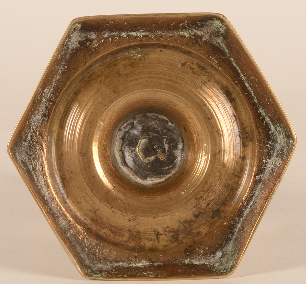 Renaissance candlestick — Base of the candelstick, showing old restaurations with pewter.