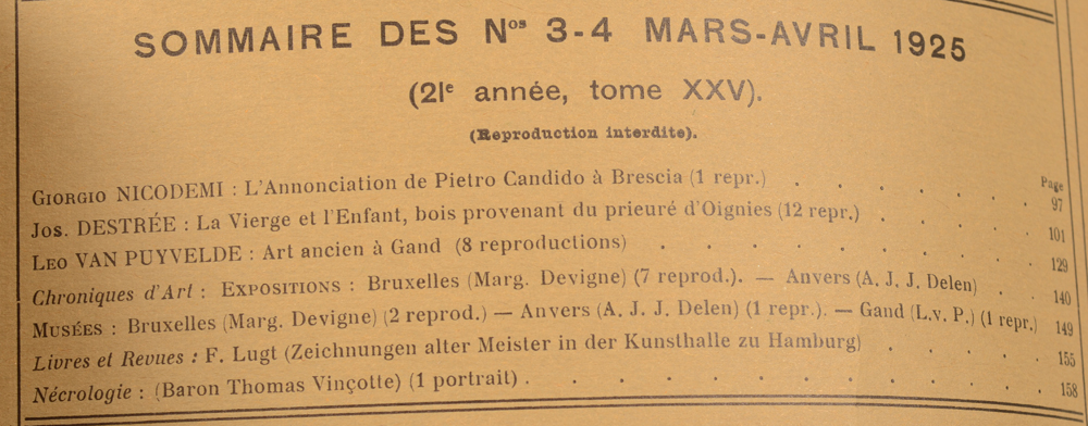 La Revue d'Art 1925 — March table of contents
