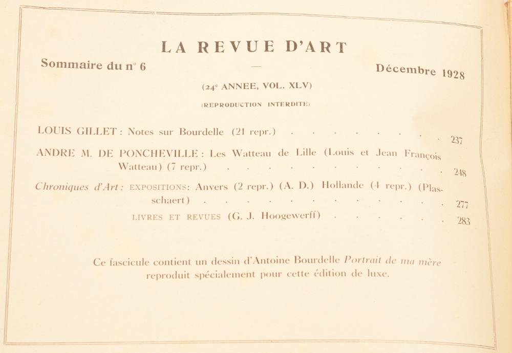 Revue d'Art 1928 — Table December