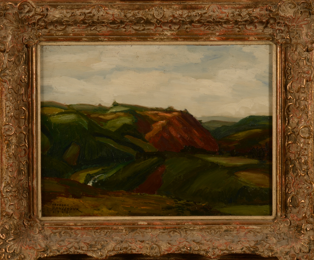 Fernand Rousseaux Les poudingues de Bévercé — The painting in its original frame