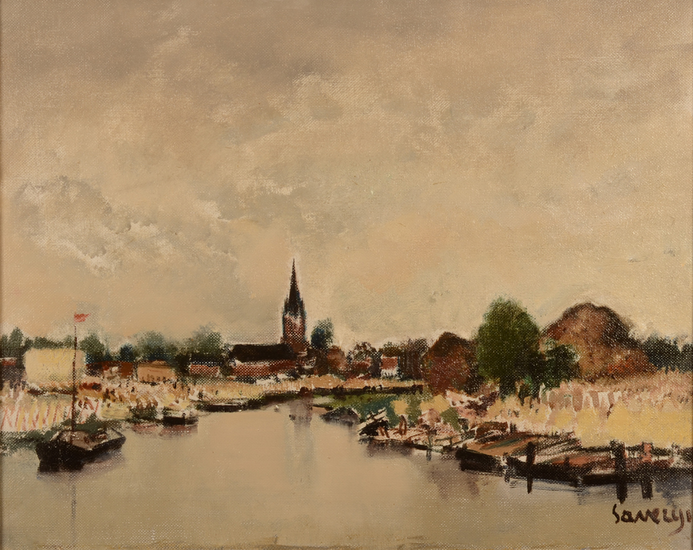 Albert Saverys — La Lys à Courtrai, huile sur toile signée