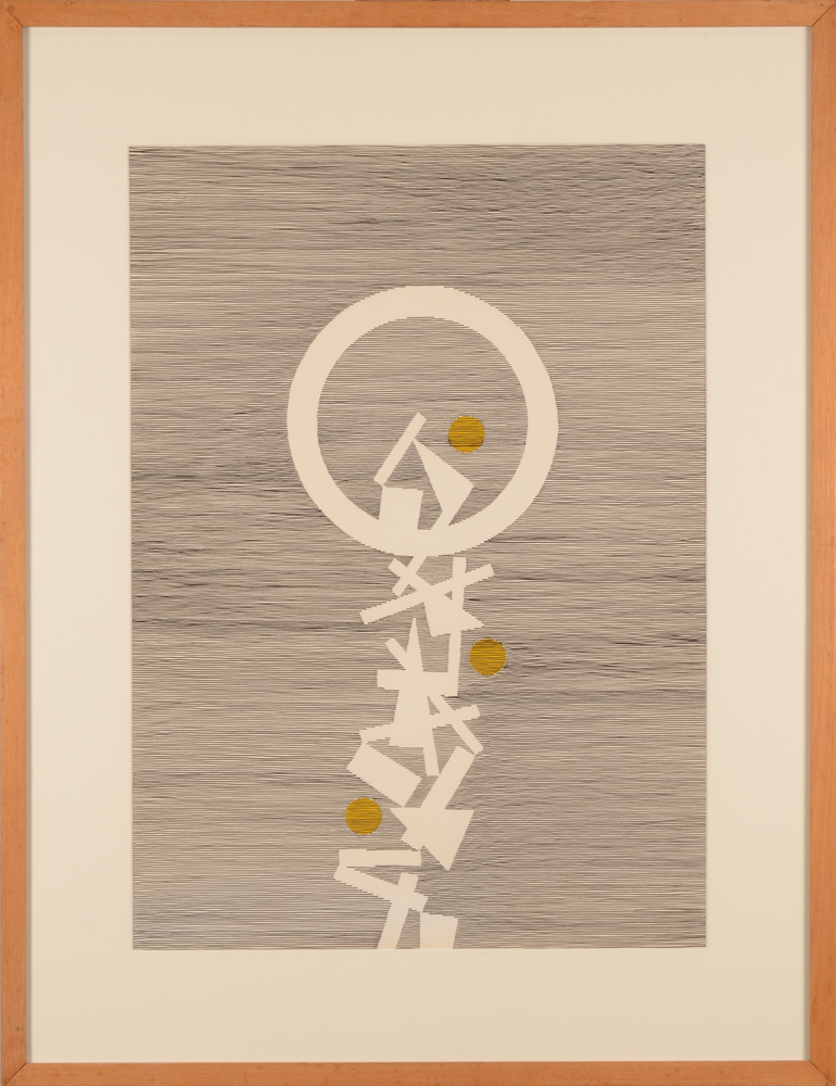 Michel Seuphor — <p>Dessin originale et collage sur papier de 1988. signé, daté et titré sur le dos.</p>