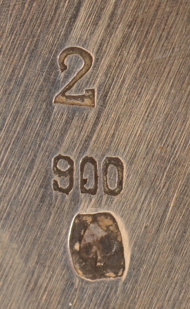 Orfevrerie Derck — Alloy mark and makers mark on the bottom of the piece, also with number '2'