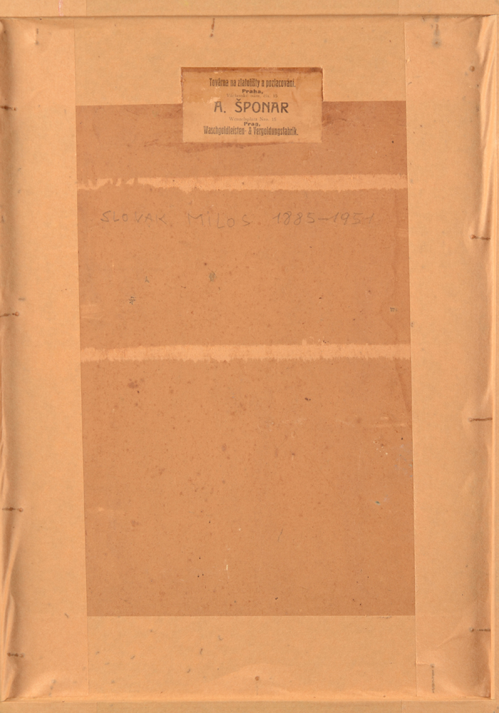 Milos Slovak — Back of the painting with an original label